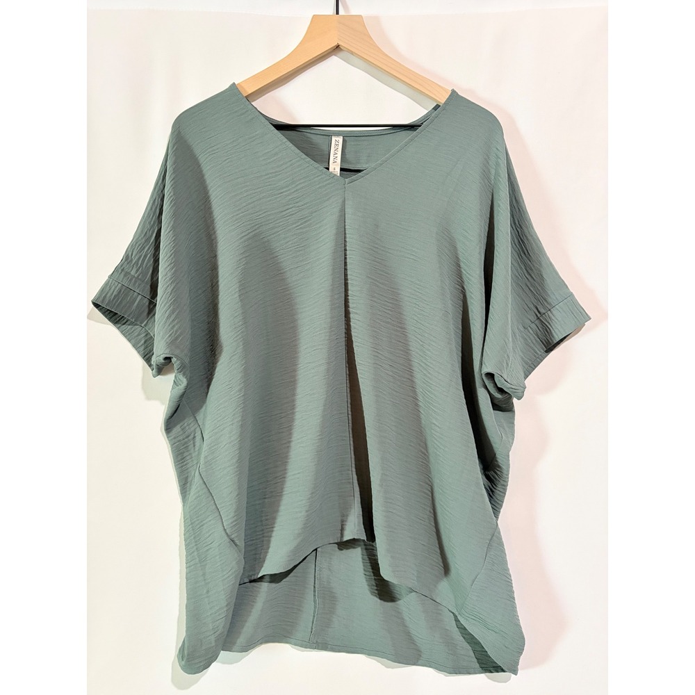 Zenana V-Neck Short Sleeve Top Oversized Small Polyester Casual Minimalist
